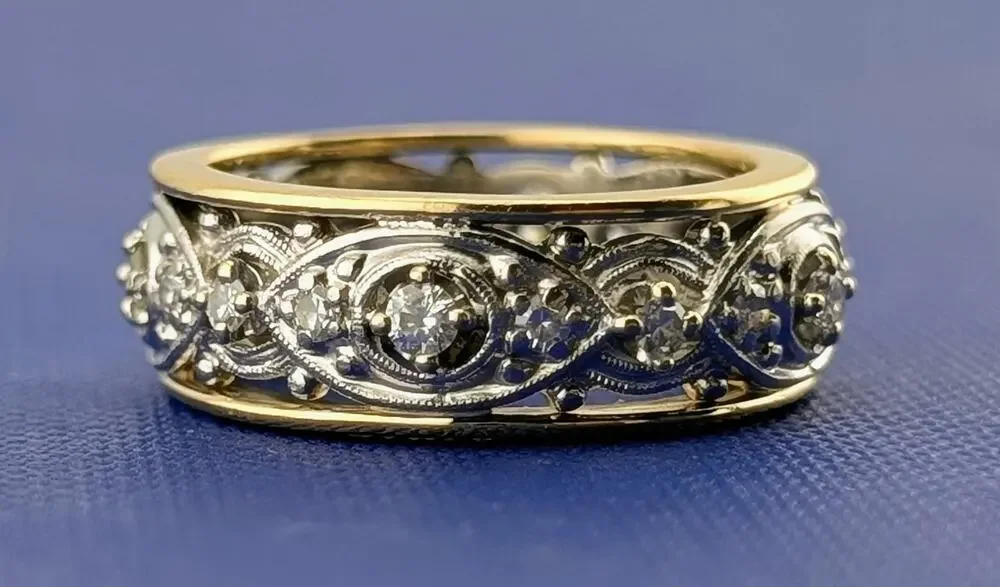 14kt YG, Plat, Diamond Filigree Ring- 6.2g